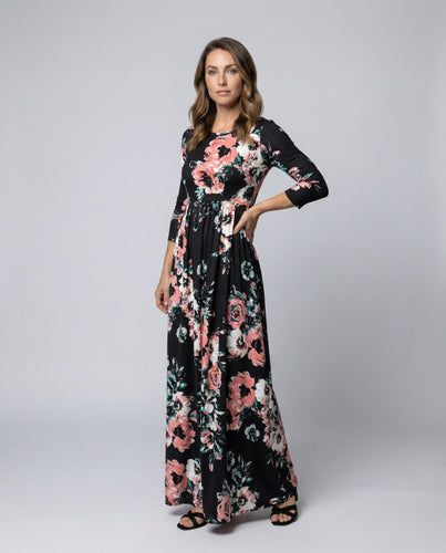 Damen geblümtes Maxikleid mit Seitentaschen