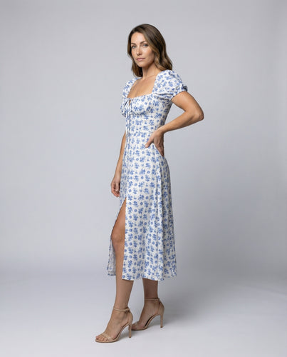 Damen geblümtes Midikleid im Prairie-Look