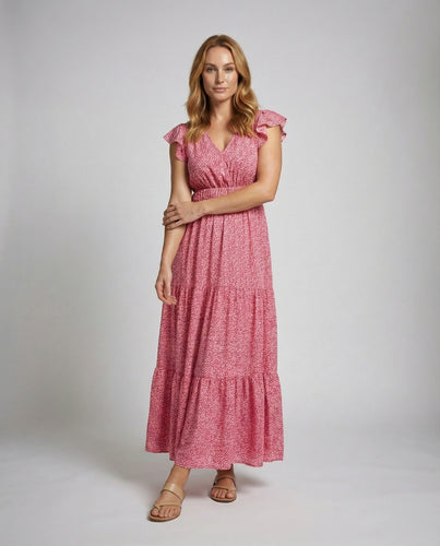 Damen gerafftes Maxikleid mit gesmoktem Oberteil