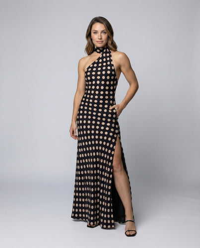Damen Halterkragen-Maxikleid mit rückenfreiem Schnitt