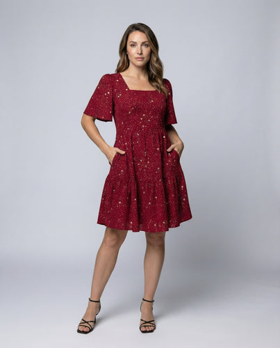 Damen knielanges Midikleid mit Sternenprint