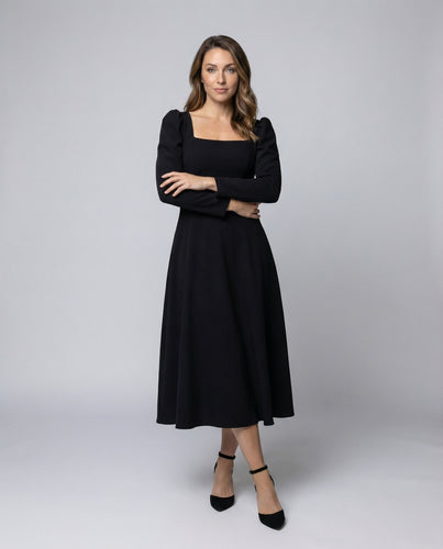 Damen knöchellanges A-Linien-Kleid mit Ballonärmeln