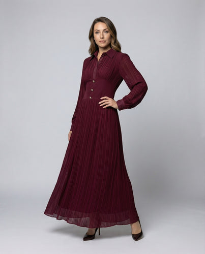 Damen langes plissiertes Hemd-Maxikleid mit Korsett
