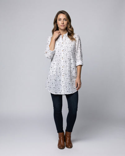 Damen lässige Tunika-Bluse in Leinenoptik