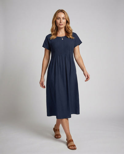 Damen lässiges Midikleid mit Biesenoberteil
