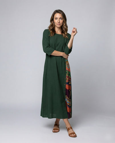 Damen legeres Maxikleid mit Ethno-Musterbesatz