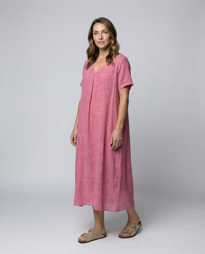Damen luftiges Maxikleid in Crinkle-Leinenoptik