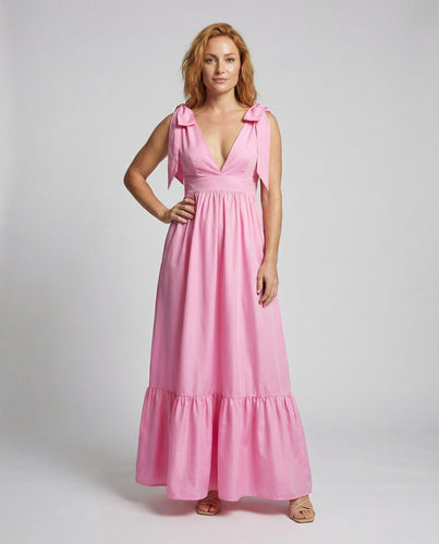 Damen luftiges Maxikleid mit Schleifen-Trägern