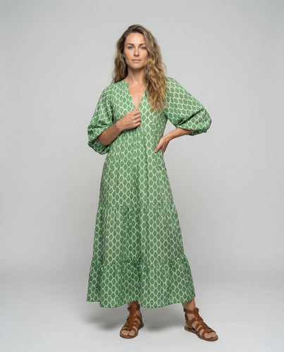 Damen luftiges Stufen-Maxikleid mit Volantärmeln