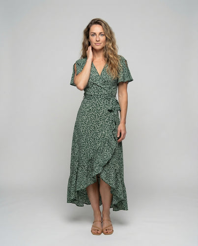 Damen luftiges Midikleid in geraffter Wickeloptik