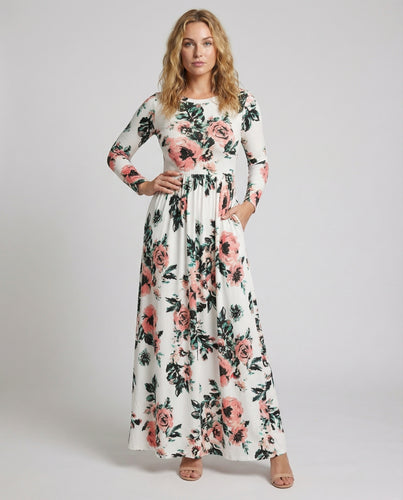 Damen Maxikleid mit Blumenprint und Gummizug