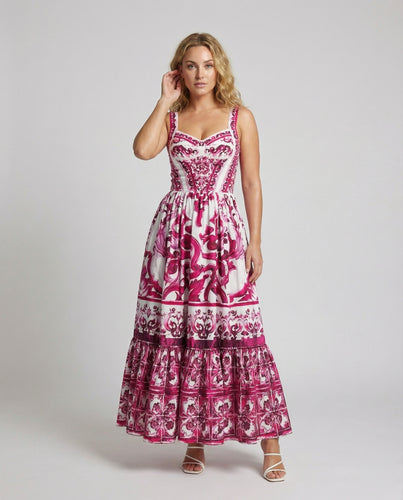 Damen Maxikleid mit Mosaikprint und Smokbund