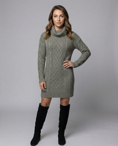 Damen Feinstrick-Midikleid mit Zopfmuster