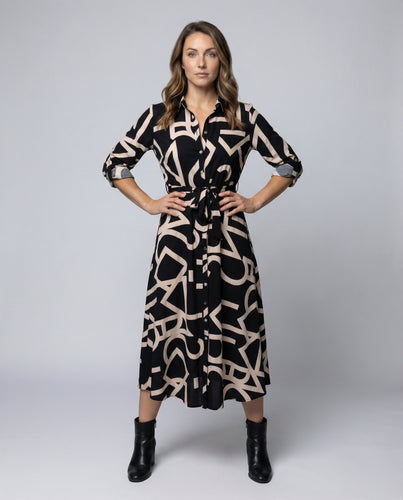 Damen Midikleid im Hemdstil mit Typoprint