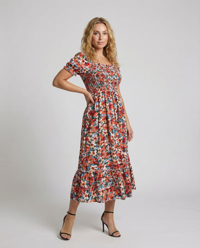 Damen Midikleid mit smockierter Brustpartie