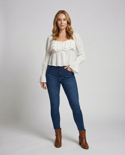 Damen romantische Carmen-Bluse mit Volantkragen
