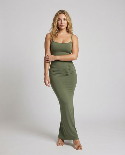 Damen schlankes Säulen-Maxikleid mit Ausstellsaum