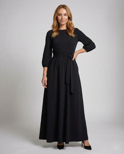 Damen minimalistisches Maxi-Abendkleid mit Ballonärmeln