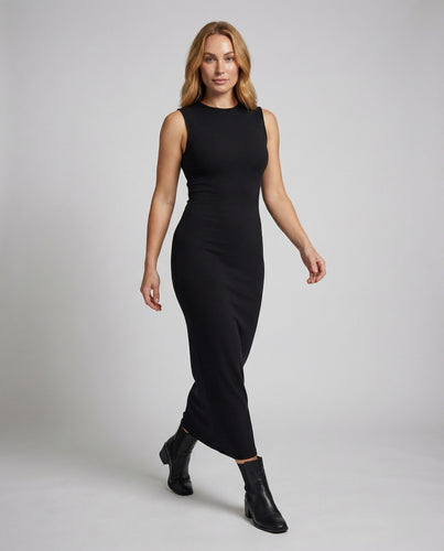 Damen skulpturales ärmelloses Maxikleid mit hohem Kragen