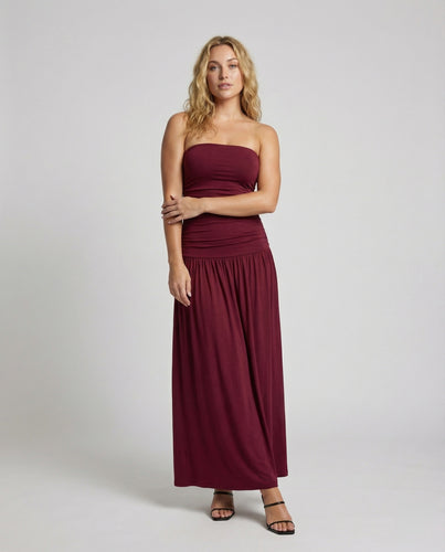 Damen tailliertes Bandeau-Jerseykleid mit Maxirock