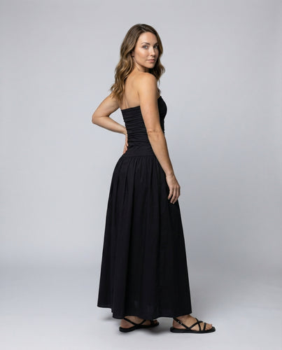 Damen trägerloses Maxikleid mit Raffungskorselett