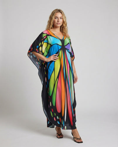 Damen Voile-Maxikleid mit Schmetterlingsflügel-Print