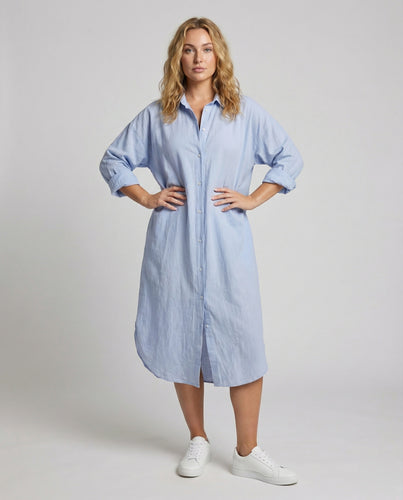Damen weites Hemdblusenkleid mit Kentkragen