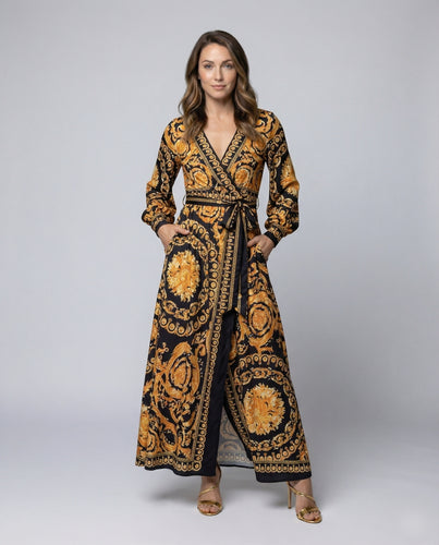 Damen Wickel-Langkleid im Ornament-Print