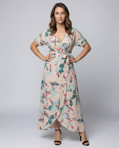 Damen Wickel-Maxikleid mit V-Ausschnitt