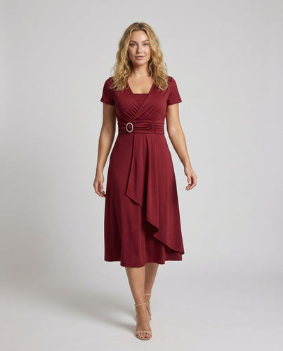 Damen Wickel-Midikleid mit Schmuckgürtel