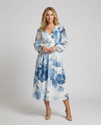 Damen Wickel-Midikleid mit Faltenrock
