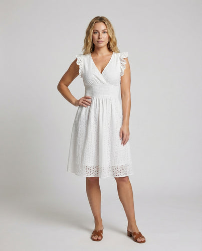 Damen A-Linien-Ajourkleid mit Rüschenschultern