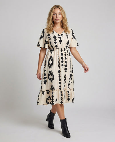 Damen A-Linien-Midikleid mit Flügelärmeln
