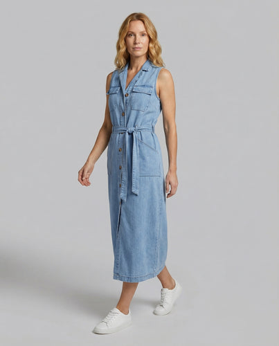 Damen ärmelloses Jeans-Kleid im Utility-Stil