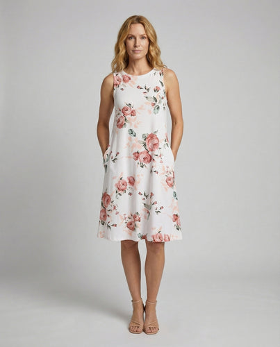 Damen ärmelloses Swing-Kleid mit Blumenprint