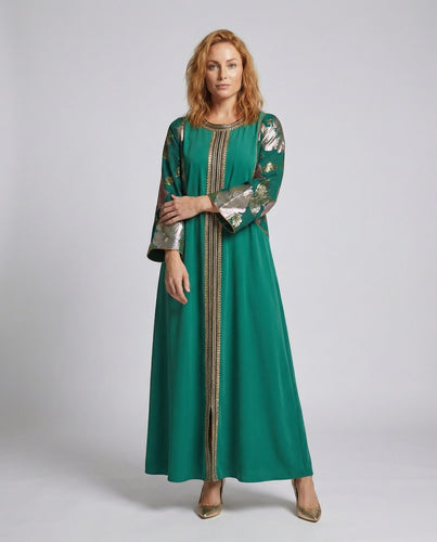 Damen besticktes Kaftan-Abaya-Kleid mit Blumenärmeln