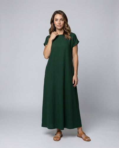 Damen bodenlanges Leinenmix-Kleid in Oversize-Optik