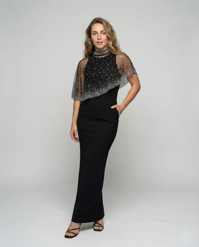 Damen elegantes Abenddress mit Schultercape