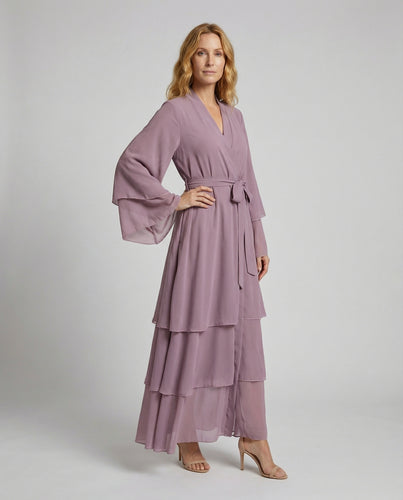 Damen elegantes Stufenchiffon-Maxikleid