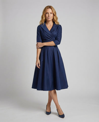 Damen Vintage-Midikleid mit Schalkragen