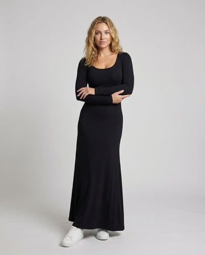 Damen figurbetontes Maxikleid mit Rundhalsausschnitt