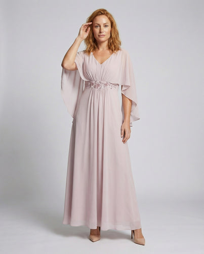 Damen fließendes Abendkleid mit Cape-Ärmeln