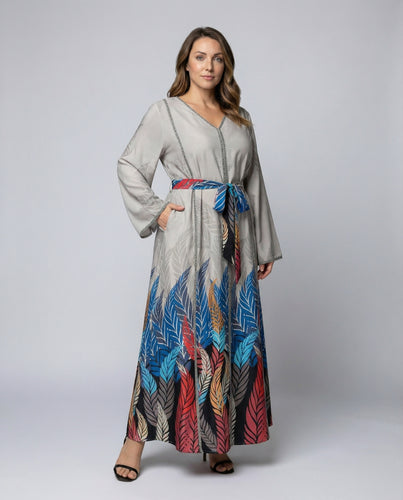 Damen fließendes Maxikleid mit Blattprint