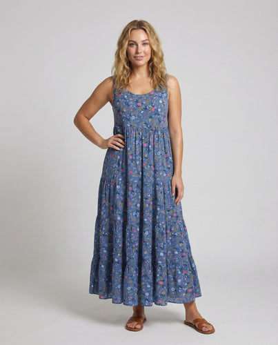 Damen geblümtes Boho-Maxikleid mit Stufenrock