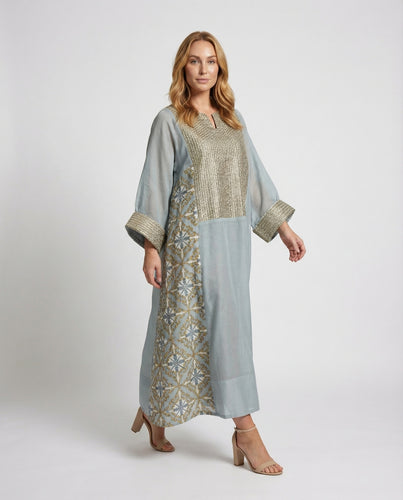 Damen hochwertiges Kaftan-Maxikleid mit Bestickung