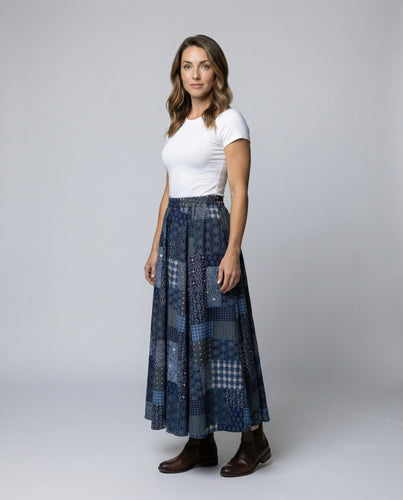 Damen langer Patchwork-Rock aus Baumwollmix