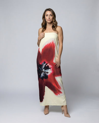 Damen langes Sommerkleid mit Aquarellblumenprint
