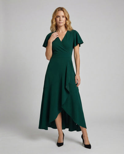 Damen Maxikleid in Wickeloptik mit Volantärmeln