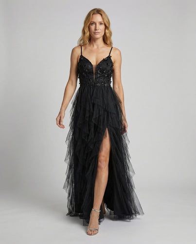 Damen mehrlagiges Tüll-Galaabendkleid mit Bestickung