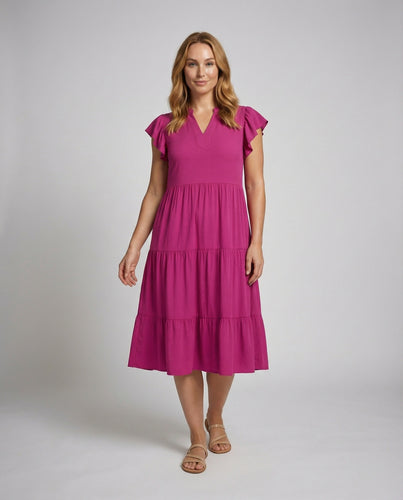 Damen midi-langes Stufenkleid mit Seitentaschen
